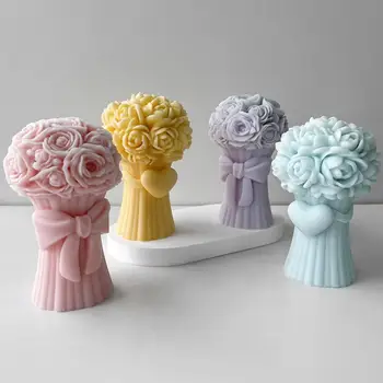 Цветочный Столб Свеча Плесень 3D Букет Роз Формы Для Свечей Силиконовые Формы Для DIY Art Crafts Kit Изготовление Свечей Домашний Декор Свадьба