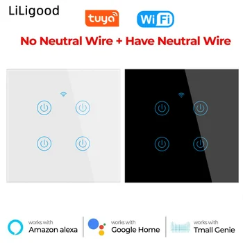 Сенсорный выключатель Tuya Smart Wifi Не требуется Нейтральный провод Умный дом Life Настенный выключатель света 1/2/3/4 группы Поддержка Alexa Google Voice