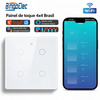 Tuya WiFi RF433 4/6 Gang Smart Switch Бразилия настенный выключатель света 4x4 сенсорная панель Smart Life Control через Alexa Google Home