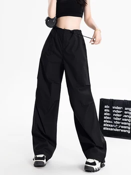 Черные брюки-карго в стиле хип-хоп, женские мешковатые брюки с высокой уличной модой, женские повседневные брюки в корейском стиле с высокой талией, Новинка лета 2023 года