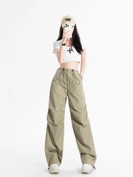 Черные брюки-карго в стиле хип-хоп, женские мешковатые брюки с высокой уличной модой, женские повседневные брюки в корейском стиле с высокой талией, Новинка лета 2023 года