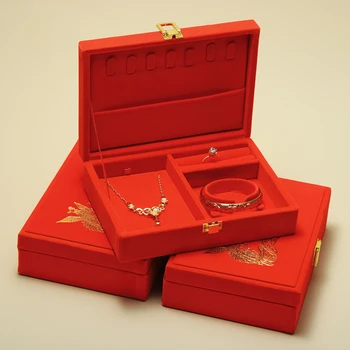Коробка для упаковки золотых украшений коробка для хранения свадебного приданого ожерелье кольцо набор браслетов с драконами и фениксами коробка