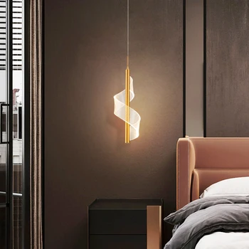 Прикроватные подвесные светильники для спальни, Роскошная фоновая стена, Скандинавский стиль, современный минимализм, длинная линия, креативный домашний декор с одной головкой