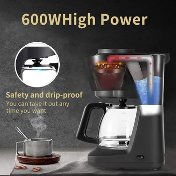 Кофеварка мощностью 600 Вт, Компактная Кофемашина с Многоразовым Фильтром, Нагревательной плитой и Кофейником для Дома и Офиса