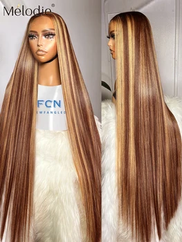 Melodie 34-Дюймовые парики с прямой подсветкой из человеческих волос без клея цвета медовой блондинки 13x6 Кружевной фронтальный парик 250% для женщин