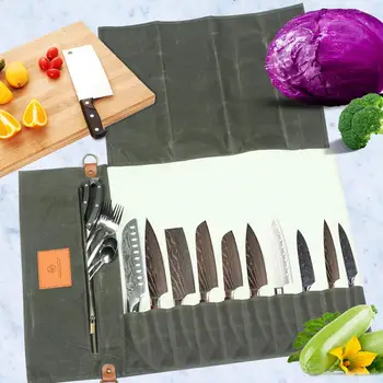 Сумка для ножей шеф-повара, холщовый рулон, чехол для переноски, для приготовления пищи, портативное прочное хранилище с 11 карманами